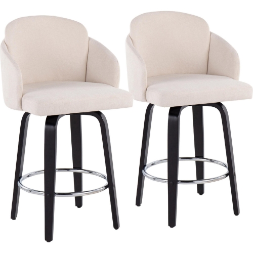 Dahlia 25" Counter Stool in Cream Fabric, Black Wood, & Chrome (Set of 2)